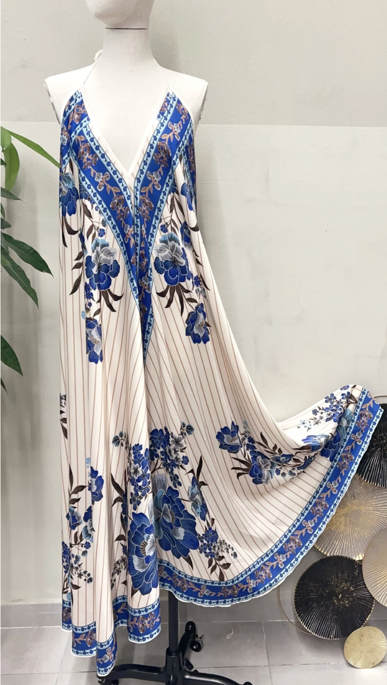 Robe dos nu bleu bohème
