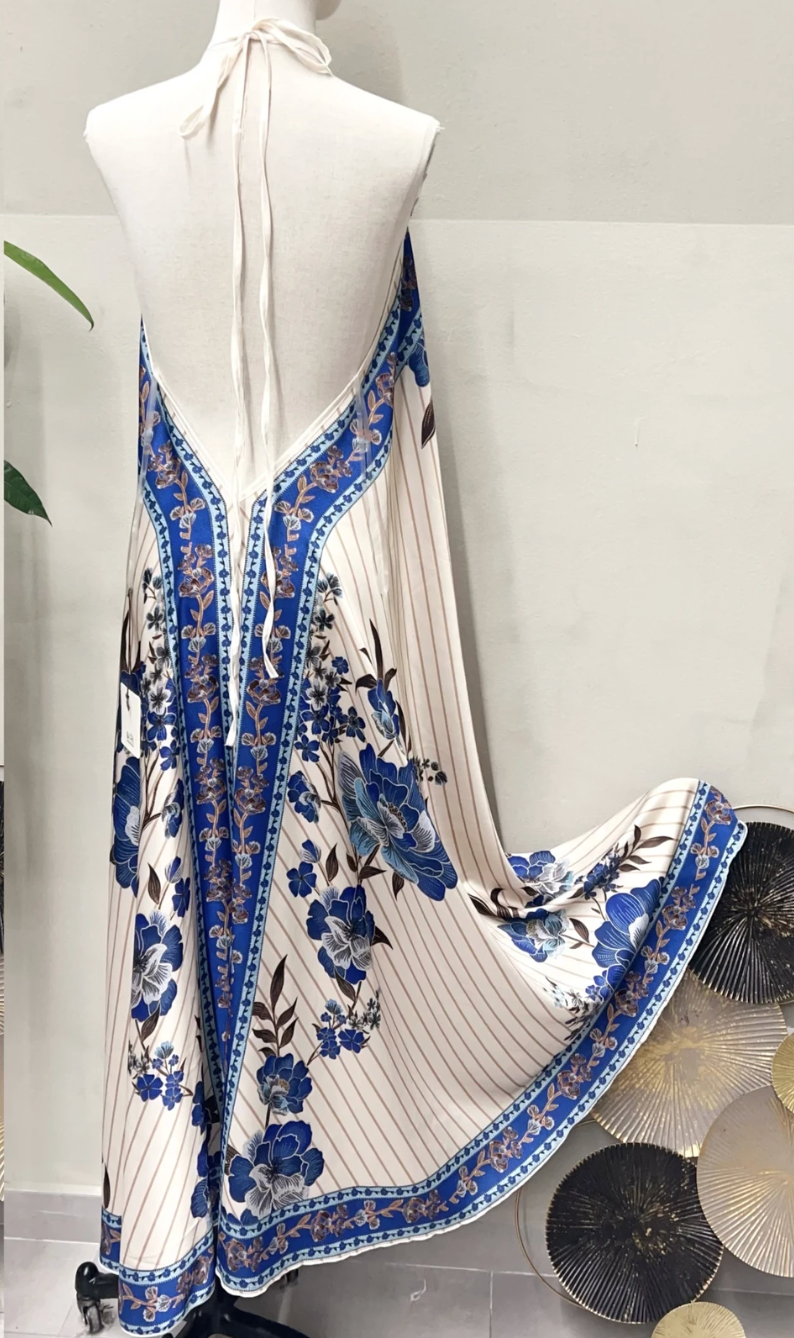 Robe dos nu bleu bohème